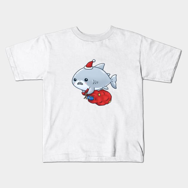 Christmas Santa Shark Kids T-Shirt by Takeda_Art